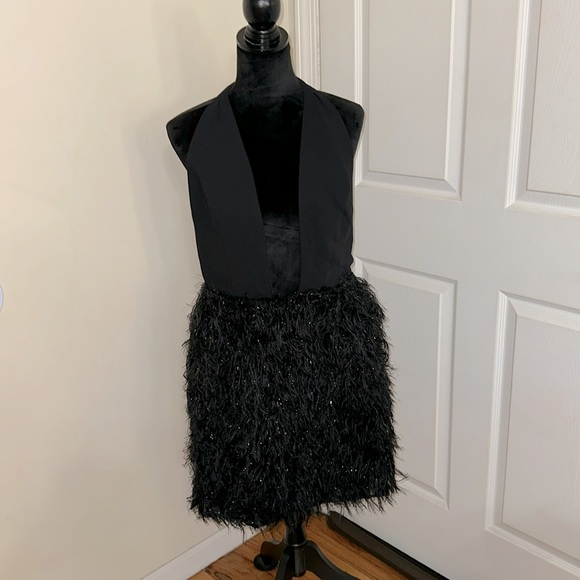 ASOS LUXE Faux Feather Plunge Dress - Picture 3 of 8